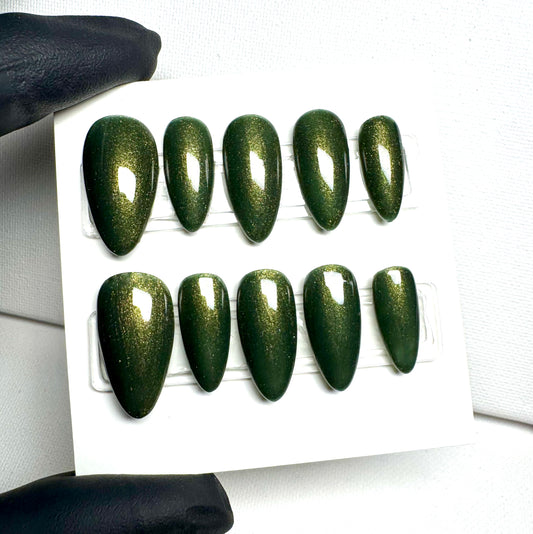 Full Set Deep Metallic Green XL Almond (Shipping Included!)